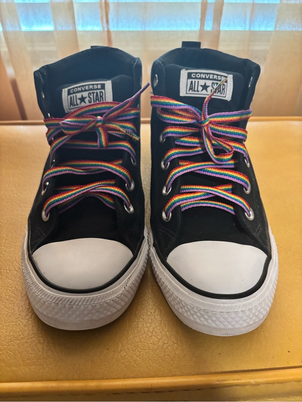Converse Black High-Top Sneakers with Rainbow Laces